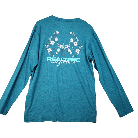 NWT Realtree Women’s XL Long Sleeve T-Shirt Teal Blue Deer Antlers Logo Hunting - Picture 4 of 8